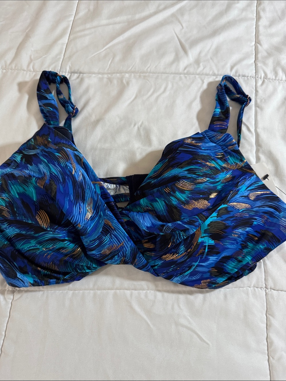 Miraclesuit Blue Multi Plunge Bra Swimwear Sz 38DD NWT